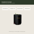 Loavara rain barrel complete kit — extension hose, overflow pipe, ground stakes, folds flat for storage