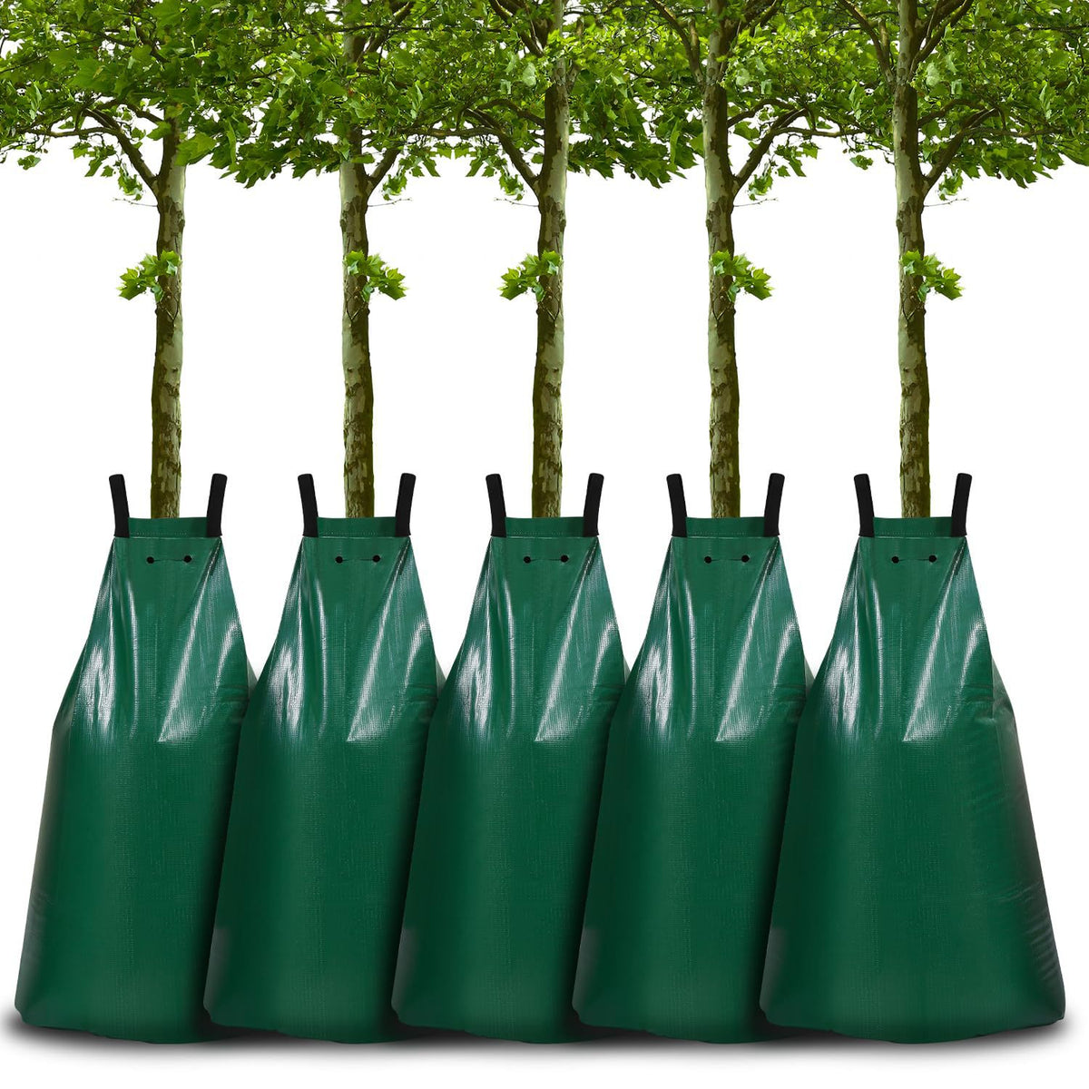 20-gallon slow-release tree watering bag — green PVC drip irrigation bag, image 1
