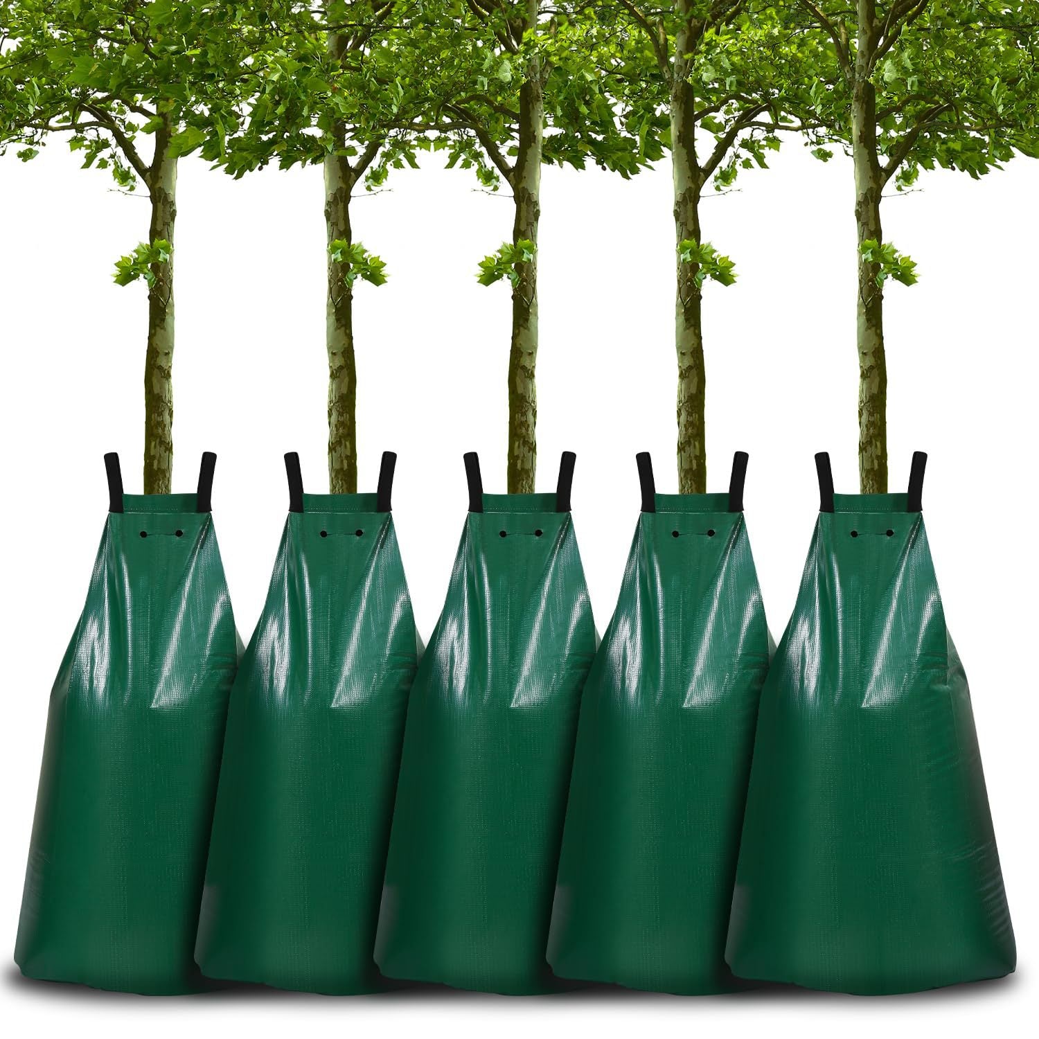 20-gallon slow-release tree watering bag — green PVC drip irrigation bag, image 1